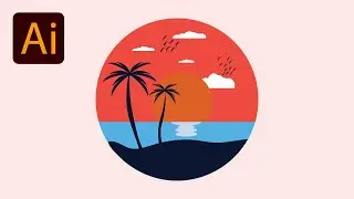 Vector art  Beach Sunset Palm Trees || Adobe illustrator Tutorial 👌