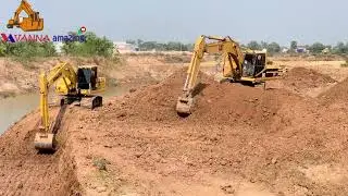 Amazing twins excavator digging soil #viral #machine #trending #adventure #excavator #caterpillar