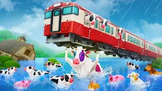Super Hero Cow's Train Rescue Adventure - Cow Cartoon Videos | Funny Animals Cartoons Videos