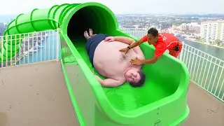 this water slide SCARED him..