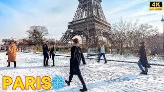 Paris, France 🇫🇷 - Eiffel Tower Snow ❄️ January 2024 | Paris Snow 4K (▶1h01 min)