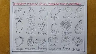 Different types of Fruits and Vegetables drawing easy| Fruits and Vegetables Charts drawing