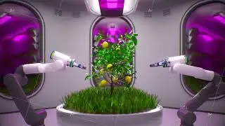 robot farm for the production of vegetables and fruits. high-tech production of environmentally