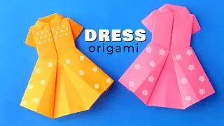 How to make paper dress origami tutorial. Easy origami paper craft without glue. Doll dress