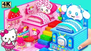 💙 Cinnamoroll VS My Melody 🎀 Build Hello Kitty House with Pink VS Blue Bedroom | DIY Miniature House