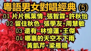 粵語男女對唱經典 (5)（内附歌詞）01 片片楓葉情–張智霖+許秋怡；02 留住秋色–張學友+周慧敏；03 還有–林憶蓮+王傑；04 哪裏的天空不下雨–黃凱芹+梁雁翎