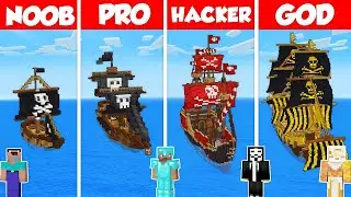 PIRATE SHIP BOAT HOUSE BUILD CHALLENGE - Minecraft Battle: NOOB vs PRO vs HACKER vs GOD / Animation