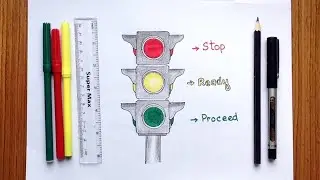 Road Safety Traffic Signal Drawing Easy | 🚦 How to Draw Traffic Signal for Drawing Project