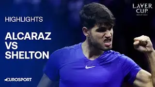 Alcaraz beats Shelton to draw Team Europe level with dazzling straight-sets win | Laver Cup 2024