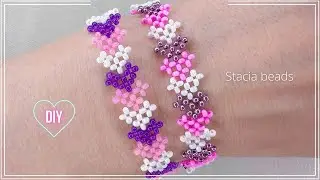 Как сделать простой браслет с сердечками из бисера крестиком ? Beaded bracelet with hearts