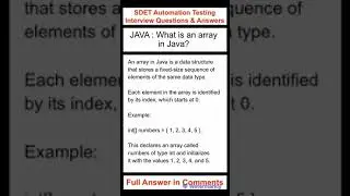 JAVA : What is an array in Java? SDET Automation Testing Interview Questions & Answers