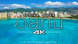 FLYING OVER OAHU [4K] Hawaii Ambient Aerial Film + Music for Stress Relief - Honolulu to North Shore