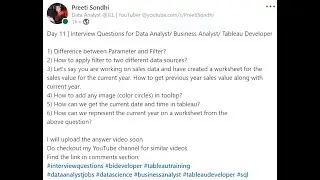 Day 11 | Important Tableau Interview Questions & Answers for an Analyst | Tableau Developer Profile