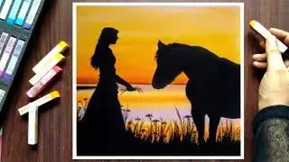 How to draw and paint Beautiful Sunset Scenery Silhouette - Soft Pastel Easy Drawing - For Beginners