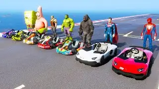 سباق السيارات الصغيره مع سبيدرمان والابطال small car racing with Spiderman and heroes