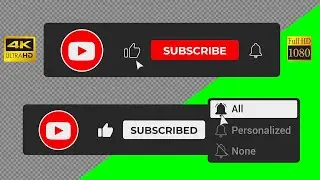 Subscribe black button all notification #5 green screen, transparent background 4K/HD