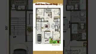 35’× 50’ House Plan,  3 BHK, 3 Bath+ Study & Car  Parking, 35 by 50 , 35*50 Home Design