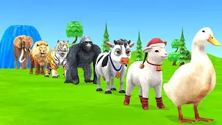 Paint Animals Duck,,Sheep,Cow,Gorilla,Tiger,Lion,Elephant Fountain Crossing Animal Cartoon Game New