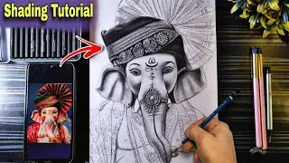 Lord Ganesha Pencil Shading Tutorial, Ganesh Chaturthi Drawing, How to Draw Ganapati With Pagadi
