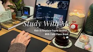 12-HR STUDY WITH ME 📚⏱️ [Pomodoro 50/10] Cozy Rain & Fireplace Session // Calm Piano Break