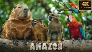 AMAZON ANIMALS | 4K(60FPS) Wildlife Films🌿8 Hours RELAXING MUSIC and Bird sounds ♫