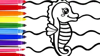 Draw and Color a Cute Seahorse 🌊🐴🌈 Drawings for Kids