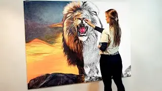 Lion Painting Timelapse - Hyperrealism Acrylic Painting