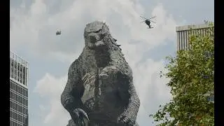 Godzilla yells at helicopter (blender animation)