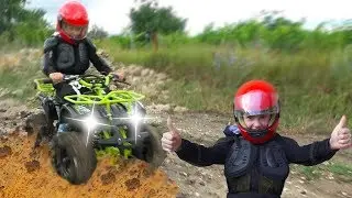 Damian Pretend Play CAR WASH and Ride on Power Wheel Quad Bike Funny Childrens Video