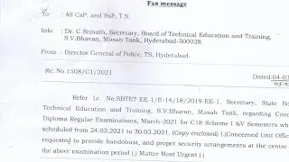 TS Diploma Regular Exams 2021 Notification Released By TS SBTET