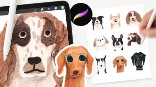 let's paint a dog portrait collection in procreate. EASY procreate watercolor tutorial for beginners