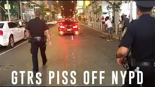 Cops Pull Over Flame Shooting GTRs in Times Square NYC!