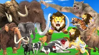 10 Mammoth Elephant Fight Wolf Vs 10 Zombie Lions Attack Cow Buffalo Gorilla Saved By Woolly Mammoth