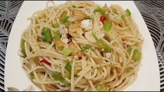 Best Late Night Snacks Recipe | How To Cook Pasta Aglio Olio Recipe With Squid in Easy Way