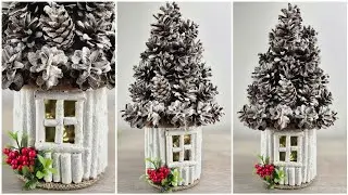 DIY Christmas House from Wooden Twigs and Cones