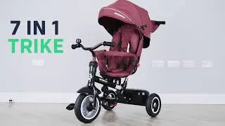 RiiRoo Kids Tricycle 7 in 1 Baby Trike with Push Handle Rotating and Reclining Stroller