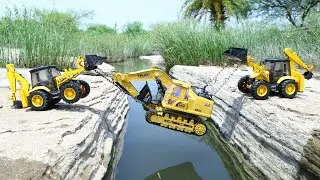JCB And Tipper Accident River Pulling Out JCB 5CX ? Jcb wala Cartoon | Hyva Truck | Dumper | CS Toy