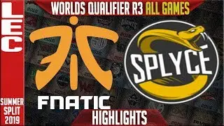 FNC vs SPY Highlights ALL GAMES | LEC Summer 2019 Worlds Qualifier R3 | Fnatic vs Splyce