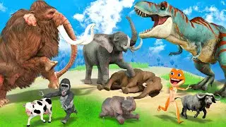 African Elephant vs Asian Elephant Fight Dinosaur Attack Cow Buffalo Gorilla Mammoth vs Dinsoaur