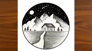 Easy circle scenery drawing Easy House Step By Step Night sky Drawing Tutorial With Pencil