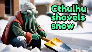 Cthulhu Shoveling Snow ❄️🐙 (AI-generated with FullJourney)