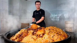 Uzbek National pilaf in Tashkent style | Street food in Uzbekistan