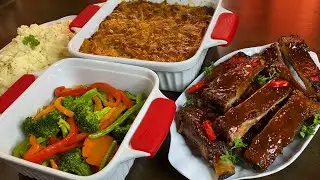 BBQ RIBS, Mash Potatoes, Garlic Butter Stir Fry Vegetables