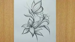 how to draw flowers and butterfly easy pencil sketch for beginners,butterfly and flowers drawing,