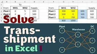 Solve Transshipment in Excel | Network Flow | Plant - Warehouse - Distribution Centre