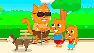 Cats Family in English - Guide dog Cartoon for Kids