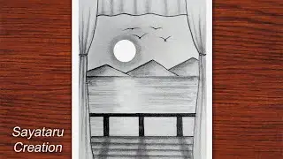 How to draw Sunset scenery with pencil, Easy Pencil Sketch drawing 2021