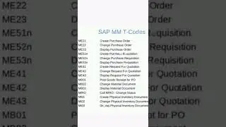 SAP MM T-codes | Learn SAP #shorts #viral #sap #abap #ytshorts