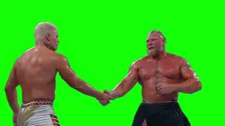 Cody Rhodes & Brock Lesnar shaking hands green screen