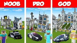 Minecraft: NOOB vs PRO vs GOD: POLICE STATION BUILD CHALLENGE in Minecraft / Funny Animation